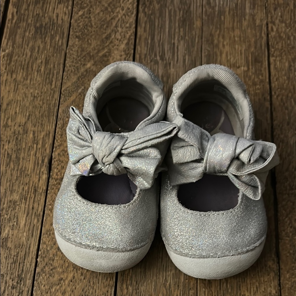 Stride Rite Silver Dress Shoes with Bow Detail